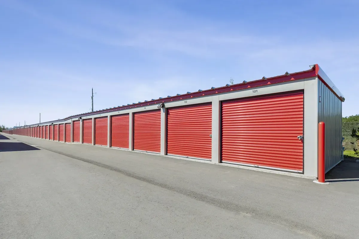 Otter Self Storage in Calgary facility aisle with drive up self storage units